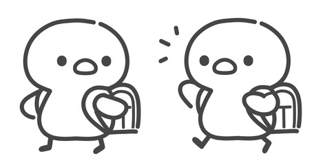 ランドセルを背負って登下校するうさぎの手書き線画イラスト　通学　学校生活 © Nitomaru