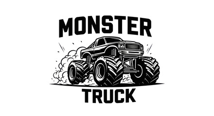 Monster Truck Illustration - Powerful Off-Road Vehicle with Big Tires and Smoke © beni
