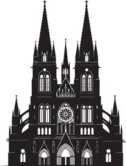 Obraz premium Gothic cathedral silhouette vector illustration with spires transparent background