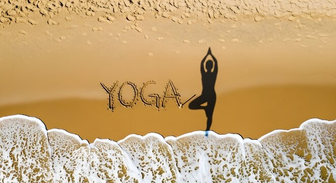 Serene yoga practice on a peaceful ocean beach at sunset