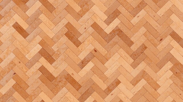Classic brown wooden herringbone parquet flooring texture pattern. 3D rendering illustration
