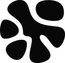 Black organic blob shape with five interconnected rounded lobes creates an abstract splatter or molecular structure icon.