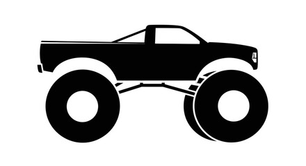 Black Silhouette of a Monster Truck with Large Tires on White Background © din