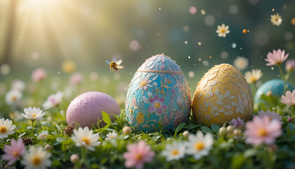 easter eggs on grass