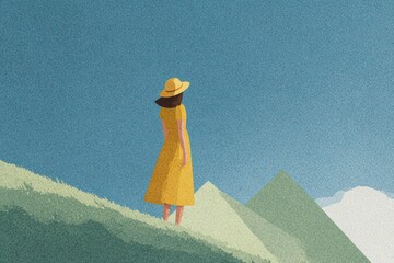 A woman standing on top of a mountain