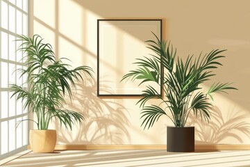 Fototapeta premium Indoor plants in minimal settings with natural light and shadows creating a modern feel