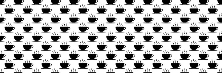 horizontal hot black coffee cup pattern for design and background.