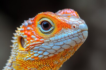 Obraz premium Colorful close-up of a lizard displaying bright scales and lively eye in natural setting