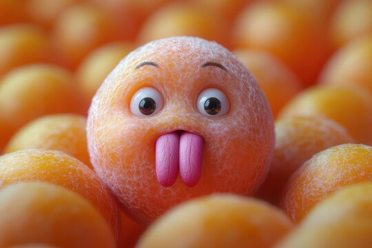 Fun and silly faces with tongues out and crossed eyes in bright orange background