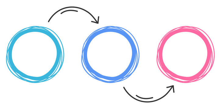 Hand drawn infographic template with three elements for your text with circles and arrows