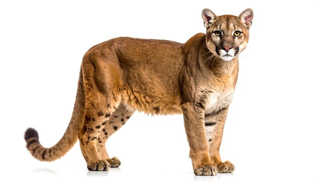 Full Body Portrait of a Cougar Standing Isolated on White Background