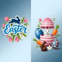 Easter celebration with bunny and decorated eggs