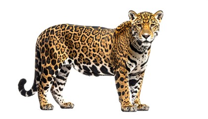 Adult jaguar standing on white background