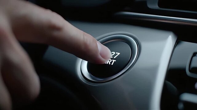 Finger Pressing Futuristic Start Button Marked 2027, Symbolizing New Year, Innovation, Technology and Future Beginning in 4K