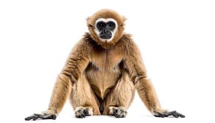 Fototapeta premium White-handed gibbon sitting on white background