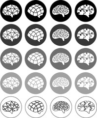 Obraz premium Brain Icon Set for AI, Psychology, Neuroscience, Technology and Creative Concepts in Black.