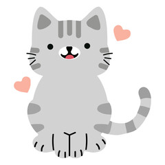 Fototapeta premium Cute Gray Cat Illustration with Hearts