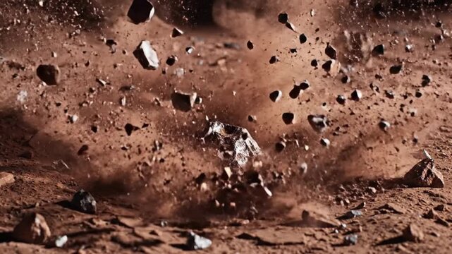 Dramatic Meteorite Impact on a Barren Alien Planet Surface.