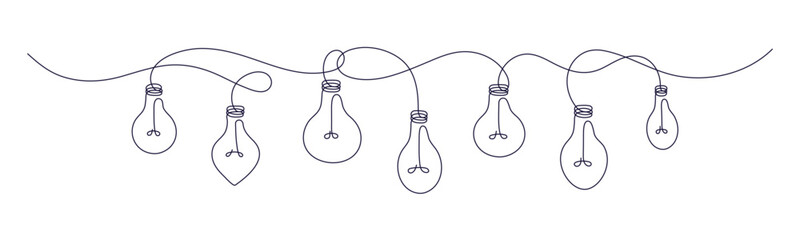 Continuous one-line drawing of lightbulb garland