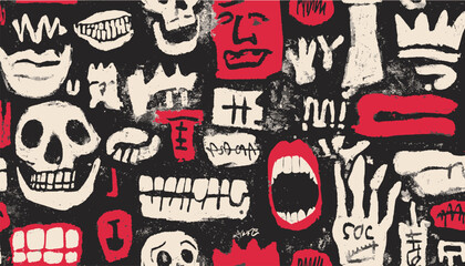 Obraz premium Background of planes flying over rough skyscrapers with childlike drawings, vector art.