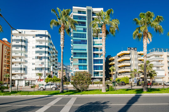 Mahmutlar, Turkey &ndash; april 17, 2025: residential buildings on the embankment