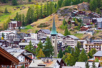 Fototapeta premium Zermatt, Switzerland aerial view, autumn