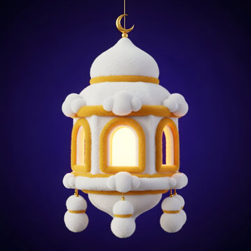 Elegant white and gold lantern with crescent moon finial for ramadan decor