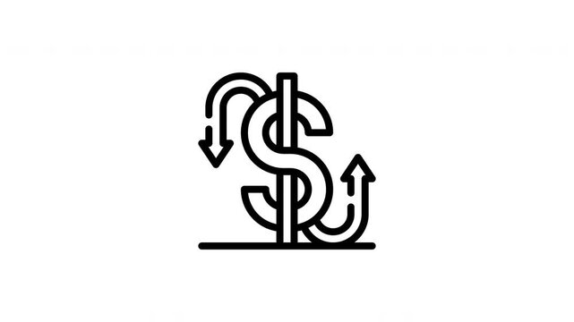 Dollar sign with arrows showing financial fluctuations. Suitable for finance, business, investments, economy, stock market concepts for designs.
