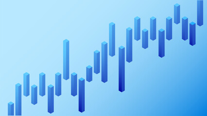 3D blue bar graph on gradient background, illustrating growth and progress in modern style