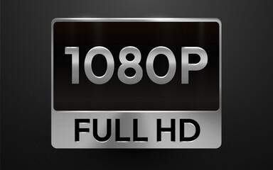 Obraz premium Full HD 1080p resolution metallic icon. Premium quality symbol for video content and display technology. Vector illustration