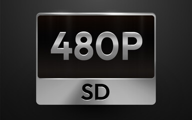 480P SD standard definition video resolution icon. This modern metallic graphic represents media quality. Vector illustration