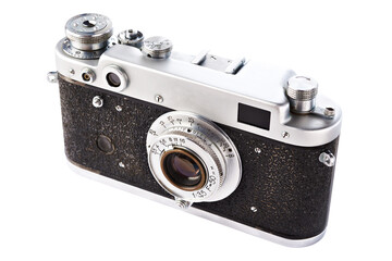 Retro rangefinder camera isolated on white