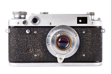 Retro rangefinder camera isolated on white