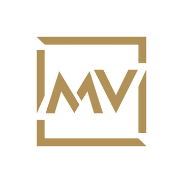 Minimalist MV monogram logo in gold square frame