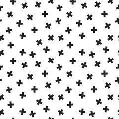 Seamless pattern with black plus signs on white background