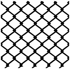Fototapeta premium Black chain link fence mesh isolated on white background security grid pattern