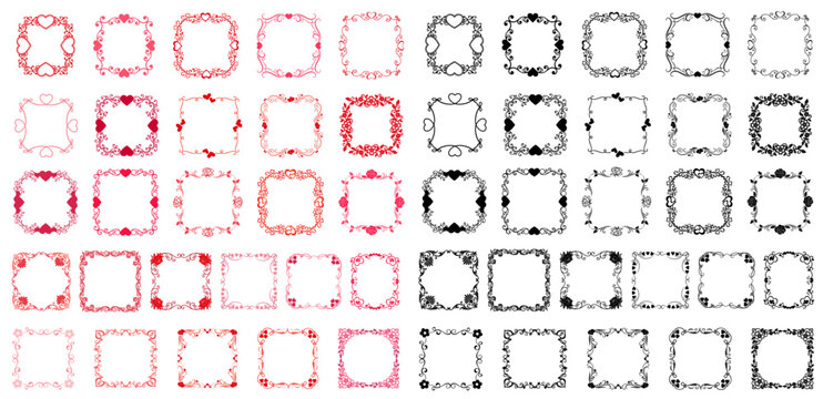 Decorative frame set with rounded corners, red pink and black square and rectangular borders for Valentine&rsquo;s Day and Women&rsquo;s Day