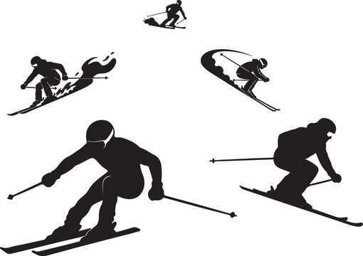 Ski Downhill Glide action of white background.