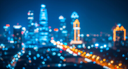 Blurred aerial view of city lights at night.