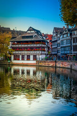 Obraz premium Petit France medieval district of Strasbourg at twilight, Alsace France