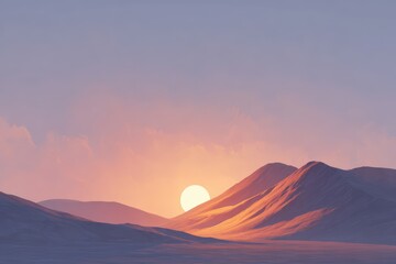 A mountain range with a sunset in the distance