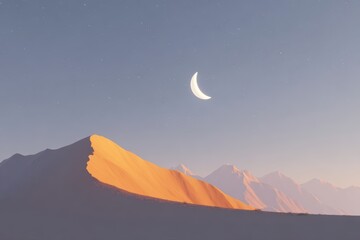 A mountain with a crescent in the sky