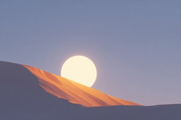 A mountain with a sun setting in the sky