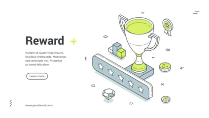 Fotobehang Onderzeeër Reward web banner. Isometric template for a landing page on loyalty programs. Vector illustration with a winner's cup, medal, and stars. For concepts of achievement, success, and victory  © provectors