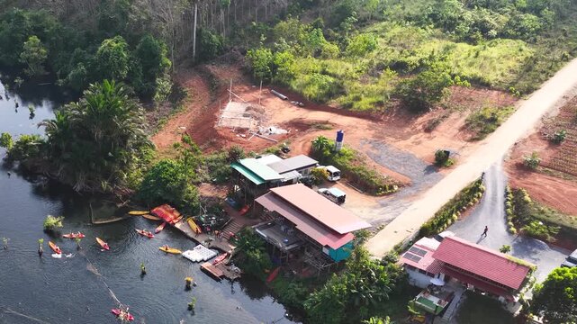 Aerial View of Tourists Kayaking at Klong Root in Krabi Thailand
