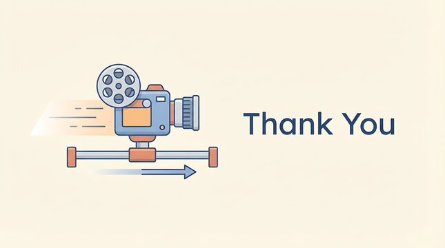 Thank You Message with Moving Film Camera Illustration on Slider.