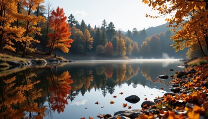 Autumn Reflections Tranquil Forest River