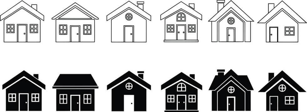 Set of vector silhouette house designs bundle of modern home illustrations