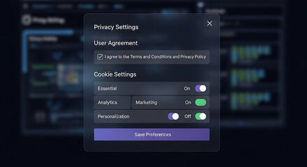 Privacy settings menu with cookie options and user agreement