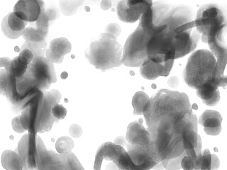 墨や黒の水彩で描いた滲んだアートなモノクロの背景イラスト